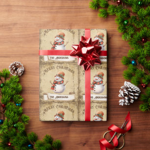 Papier Cadeau Retro Vintage Snowman Custom Joyeux Noël
