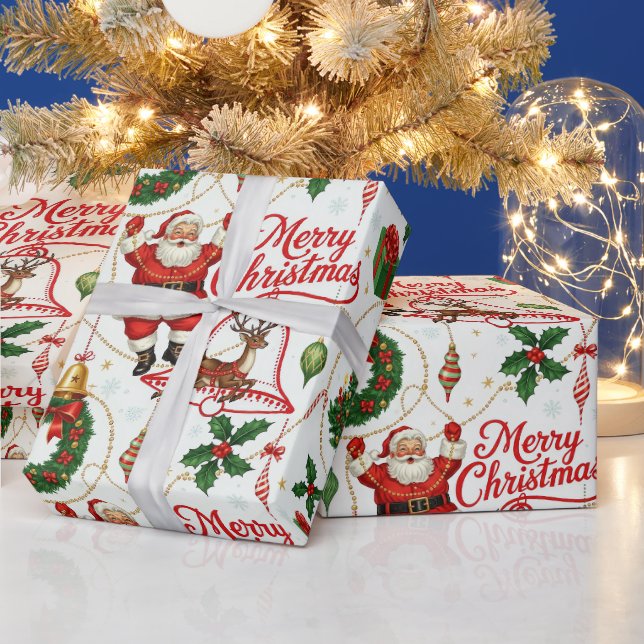 Papier Cadeau Retro Yuletide Cheval : Joyeux et Lumineux vacance (Vacances)