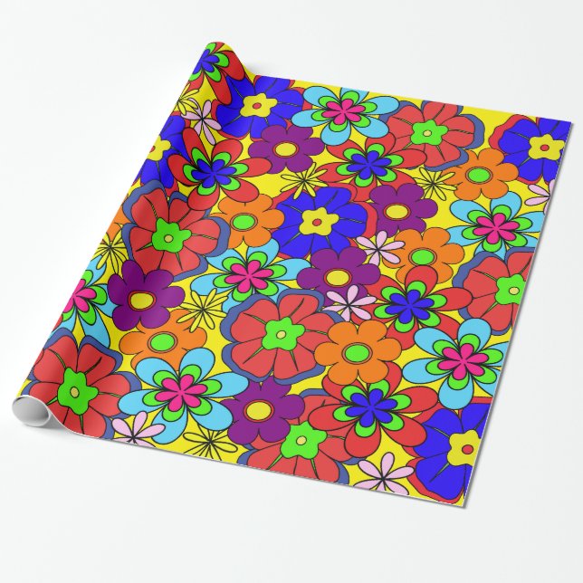 Papier Cadeau Rétros fleurs de hippie (Déroulé)