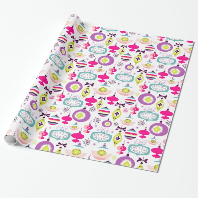 Papier Cadeau Rétros ornements lumineux de Noël (Déroulé)