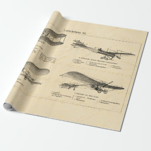 Papier Cadeau Rétros vieux avions d'antiquité de biplan d'avio