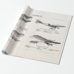 Papier Cadeau Rétros vieux avions d'antiquité de biplan d'avion