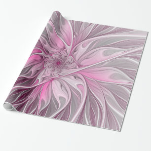 Papier Cadeau Rêve de fleur rose fractale, Motif Imaginaire flor