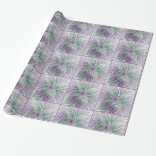Papier Cadeau Rêve de fleurs, Abstrait violet vert Fractal Art