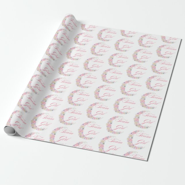Papier Cadeau rêve rose lune équipe fille baby shower (Déroulé)