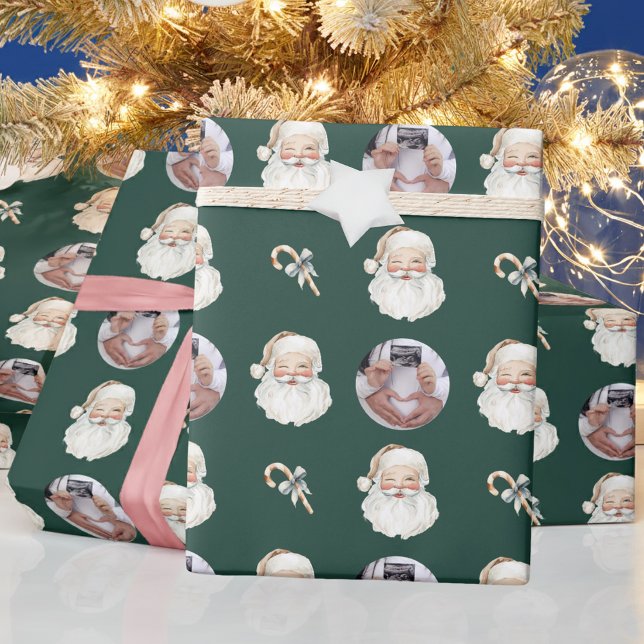 Papier Cadeau Révélation de grossesse Père Noël Photo personnali (Créateur téléchargé)