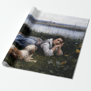 Papier Cadeau Reverie (Fille allongée sur l'herbe avec son chien