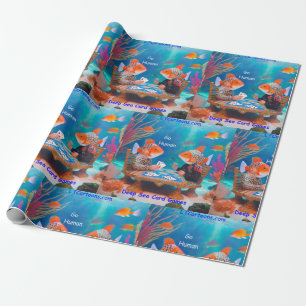 Papier Cadeau Rick London Poisson Jouant à "Go Fish" Jeu de Cart