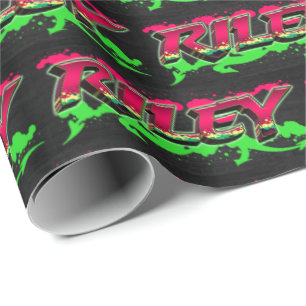 Papier Cadeau Riley prénom Graffiti red green