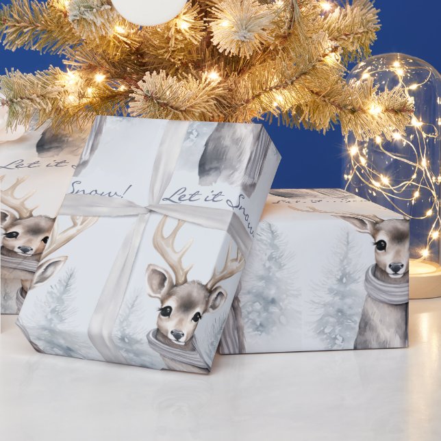 Papier Cadeau Rindeer aquarelle dans les bois Blanc (Vacances)