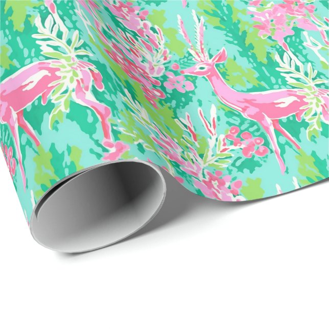 Papier Cadeau Rinder d'aquarelle de Noël de Palm Beach (Coin rond)