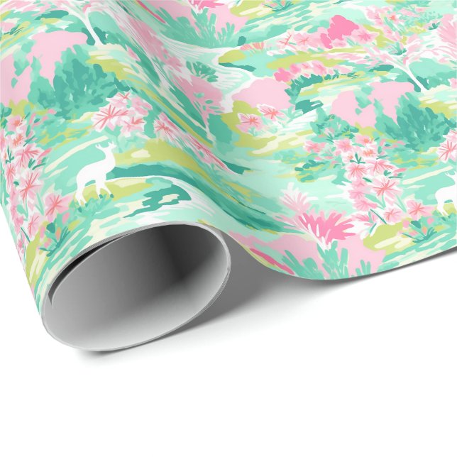 Papier Cadeau Rinder d'aquarelle de Noël de Palm Beach (Coin rond)