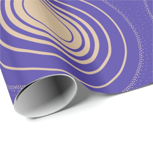 Papier Cadeau Ripple, Anneaux, Cercles Concentrés, Or, Violet (Coin rond)