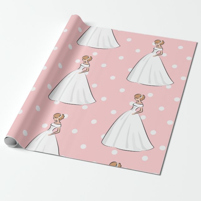 Papier Cadeau Robe de mariée blanche pour la fête prénuptiale ro (Déroulé)