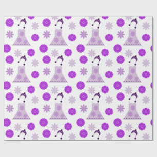 Papier Cadeau robe lilas sur fond blanc