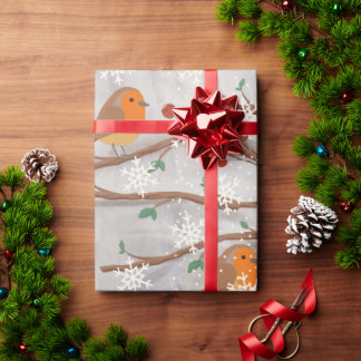 Papier Cadeau Robin dans le papier d'enveloppement de neige