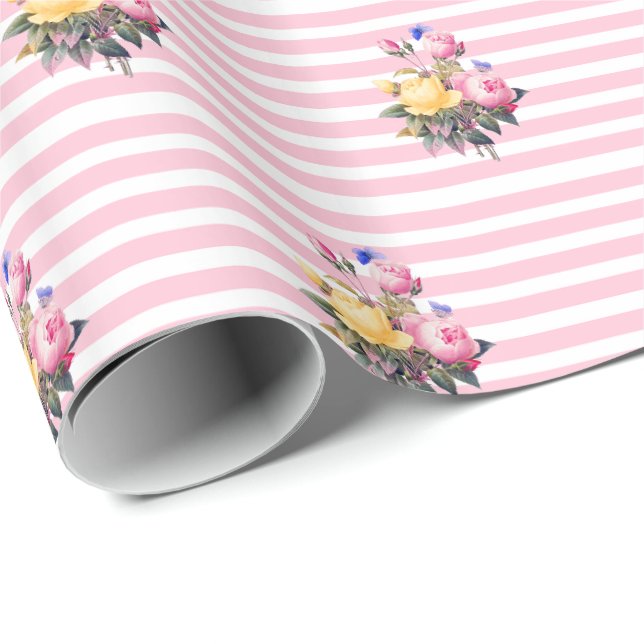 Papier Cadeau Robinet rose et blanc Shabby floral chic enveloppe (Coin rond)