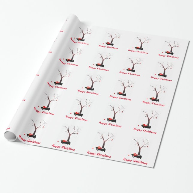 Papier Cadeau Robins de Chiens de Cute Scottie Noël (Déroulé)