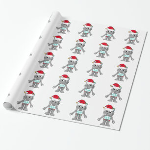 Papier Cadeau Robot utilisant le casquette de Père Noël