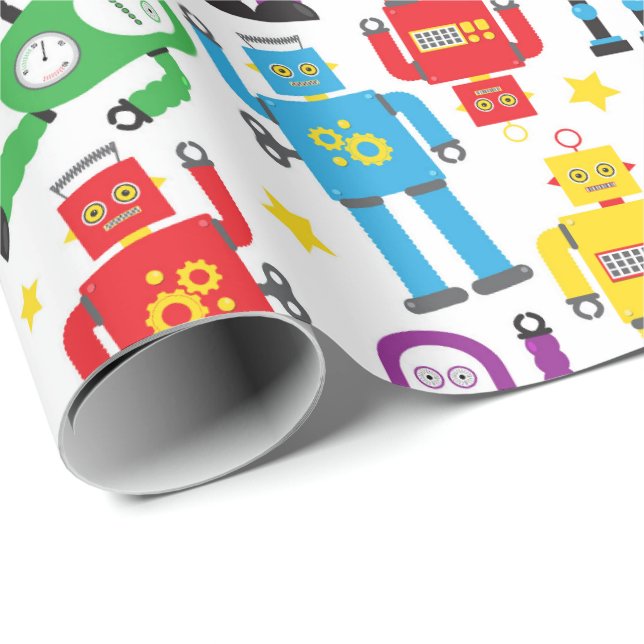 Papier Cadeau Robots et Aliens de science-fiction Enfants Annive (Coin rond)