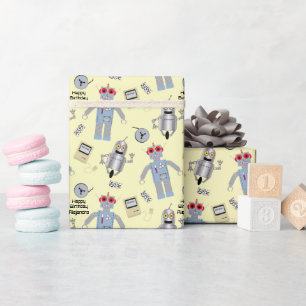 Papier Cadeau Robots et ordinateurs rétro mignons Message person
