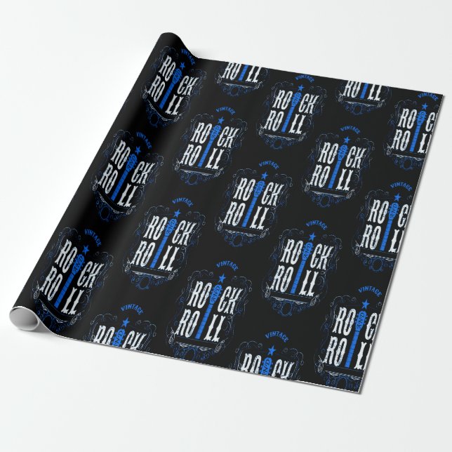 Papier Cadeau Rocher Vintage Bleu Et Rouleau (Déroulé)