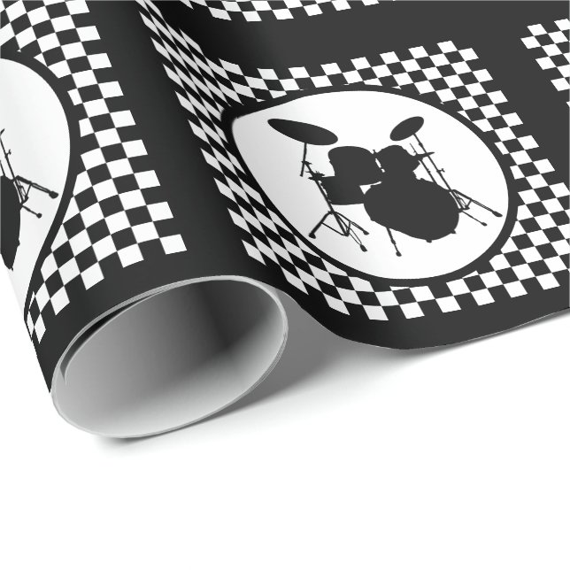 Papier Cadeau Rock Music Drummer Musician Punk Music Drum Cadeau (Coin rond)