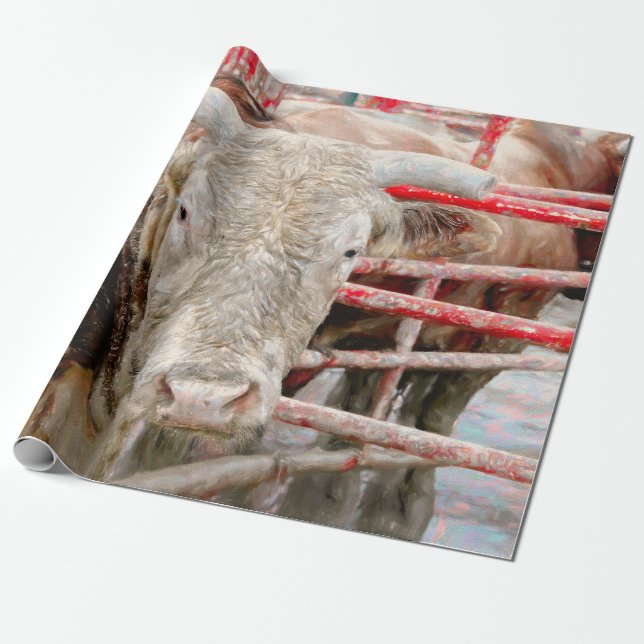 Papier Cadeau Rodeo Bull Rustique Pays Ouest (Déroulé)