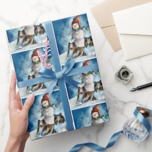 Papier Cadeau Rogh Collie avec Snowman Christmas