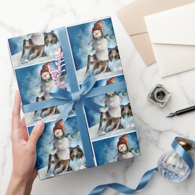Papier Cadeau Rogh Collie avec Snowman Christmas (Cadeaux)