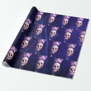 Papier Cadeau Roi des morts Fondant Crâne doré pourpre pourpre