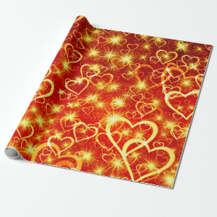 Papier Cadeau rôle de cadeau coeurs en fonds rouge