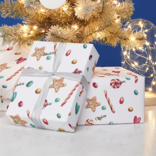 Papier Cadeau Roll, Nom sur Whimsy Holiday Candy Motif