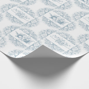 Papier Cadeau Romantique Bleu et Blanc Gravé Floral