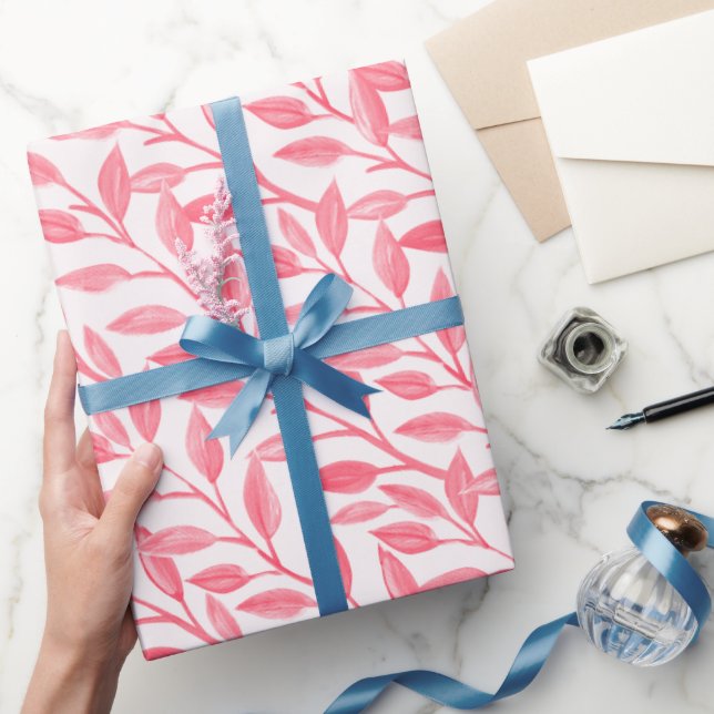 Papier Cadeau Romantique Chic Botanique Feuilles rose pâle (Cadeaux)