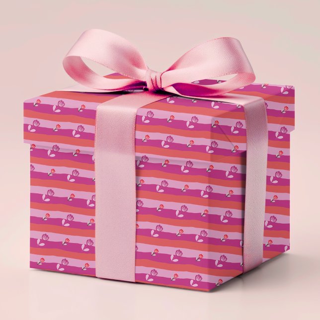 Papier Cadeau Romantique Floral moderne rose violet rouge (Créateur téléchargé)