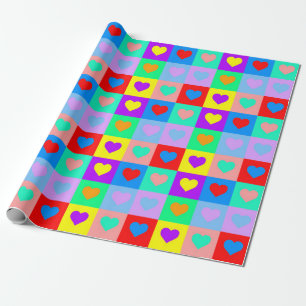 Papier Cadeau Romantique Pop Art Colorful Heart Motif