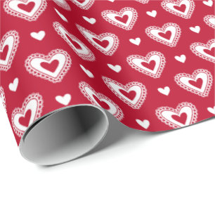 Papier Cadeau Romantique Red Lace Hearts Saint Valentin Motif