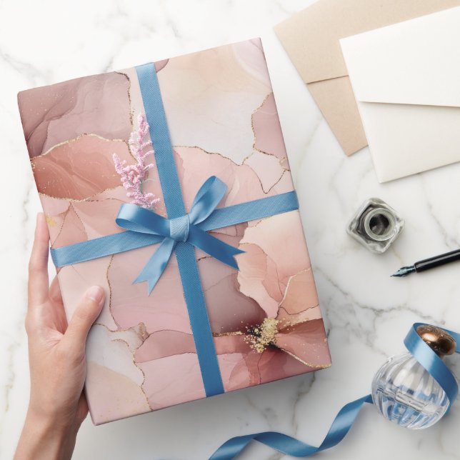 Papier Cadeau Romantique Rose Blush Rose or Floral (Cadeaux)