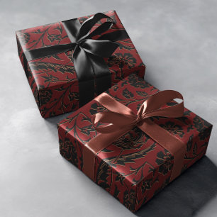 Papier Cadeau Romantique Rouge Bold Damask Paisley Black Floral
