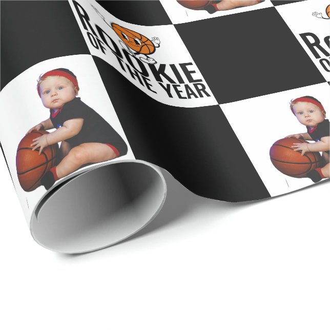 Papier Cadeau Rookie De L'Année Basketball Anniversaire Customis (Coin rond)