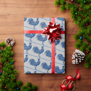 Papier Cadeau Rooster Bleu, Regard De Delft,