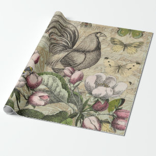 Papier Cadeau Rooster Garden Flower Papillon Art