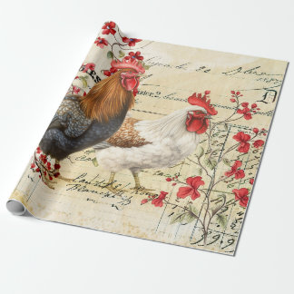 Papier Cadeau Rooster vintage et Découpage Hen Ephemera