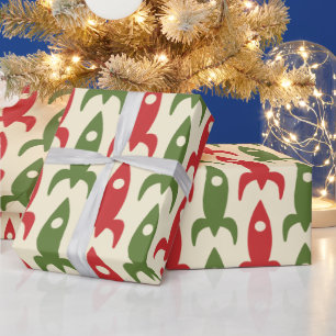 Papier Cadeau Roquettes de Noël Retro Vintage les années 50