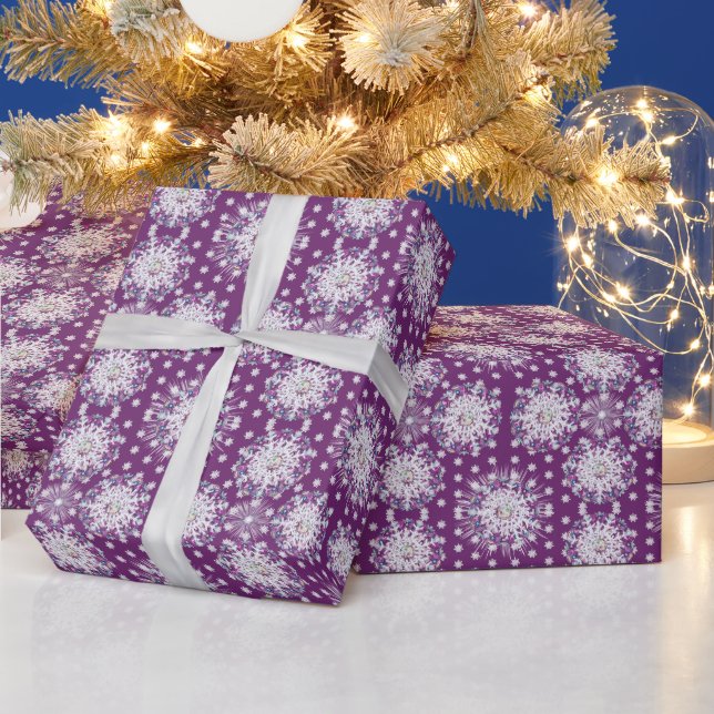 Papier Cadeau Rosace rouge cardinale et flocon de neige (Vacances)