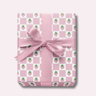 Papier Cadeau Rose à carreaux rose d'été