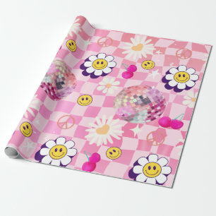Papier Cadeau rose à damiers rétro Super