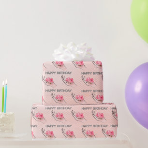 Papier Cadeau Rose Anniversaire À La Main Sur Les Coeurs