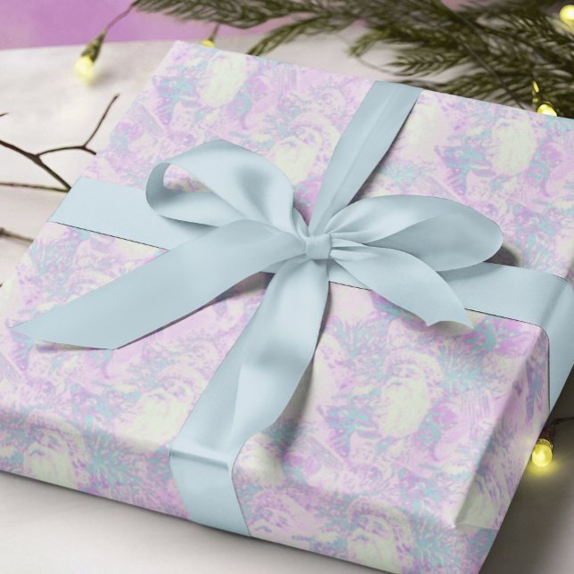 Papier Cadeau rose + aqua antique santa claus motif noël (Créateur téléchargé)